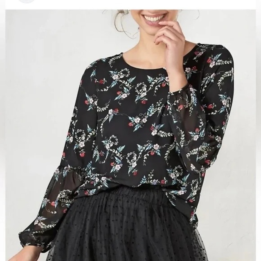 Disney Collection By Lauren Conrad Sheer Snow White Floral Blouse Sequins
